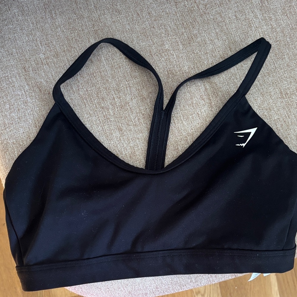 Gymshark Black Sports Bra with White Logo